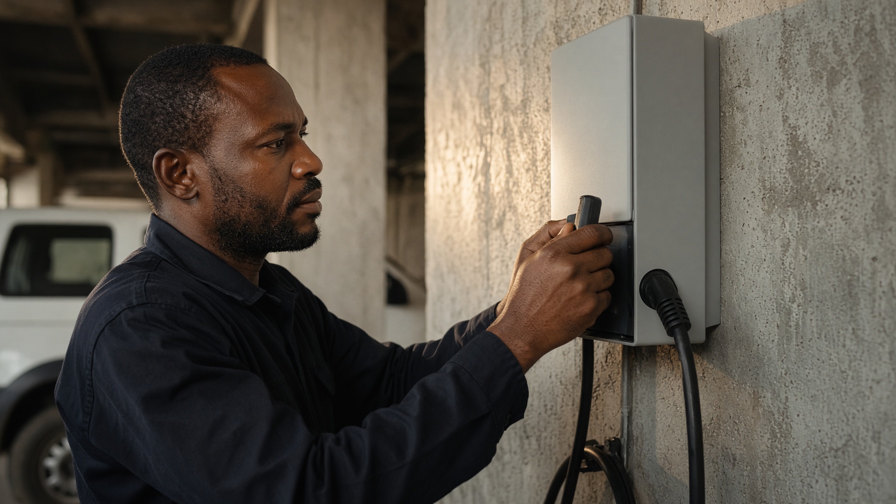 Technician with charging equipment